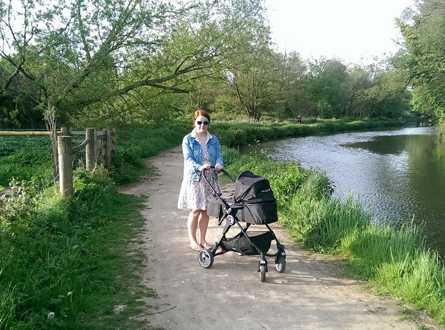 Canal walk with newborn baby